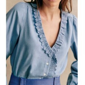 Sezane Rosine Shirt Organic Cotton in Chambray